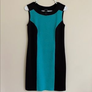 Teal with black trim midi dress